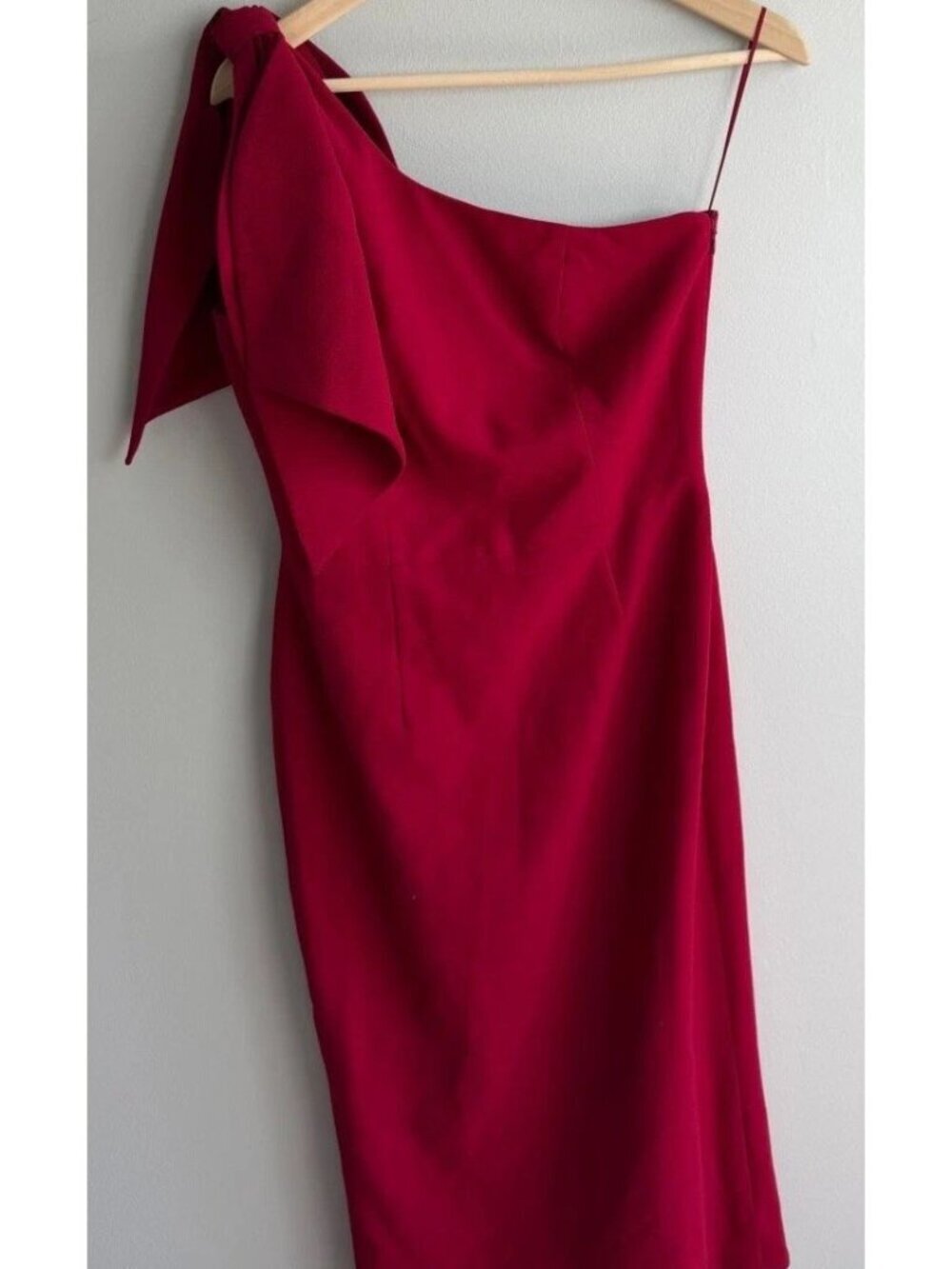 Dress The Population Tiffany One Shoulder Bow Midi Dress Garnet Red Size Medium
